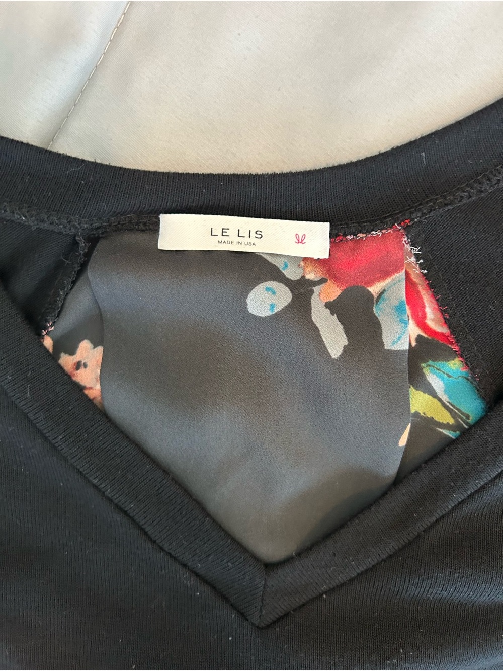 Black V-Neck Layered Tunic with Floral Back Panel - Picture 5 of 7